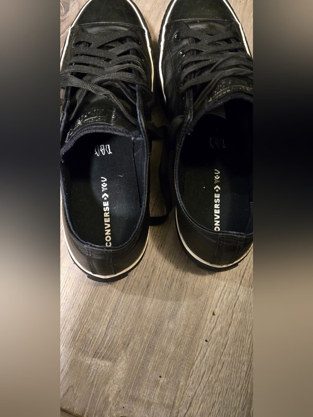 Converse By You Custom Black Leather Low Top Sneakers - Men's 12 / Women's 14 - Picture 3 of 13